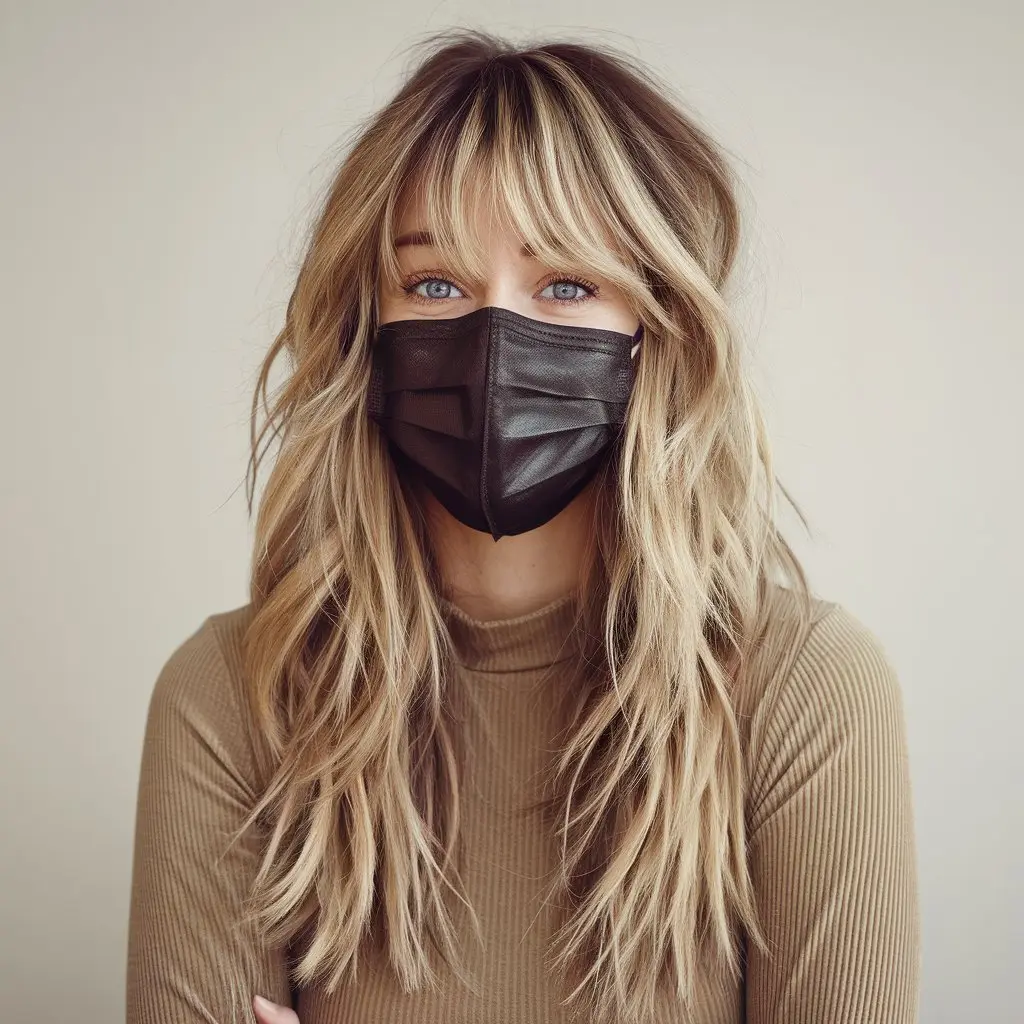 Long Textured Layers with Curtain Bangs