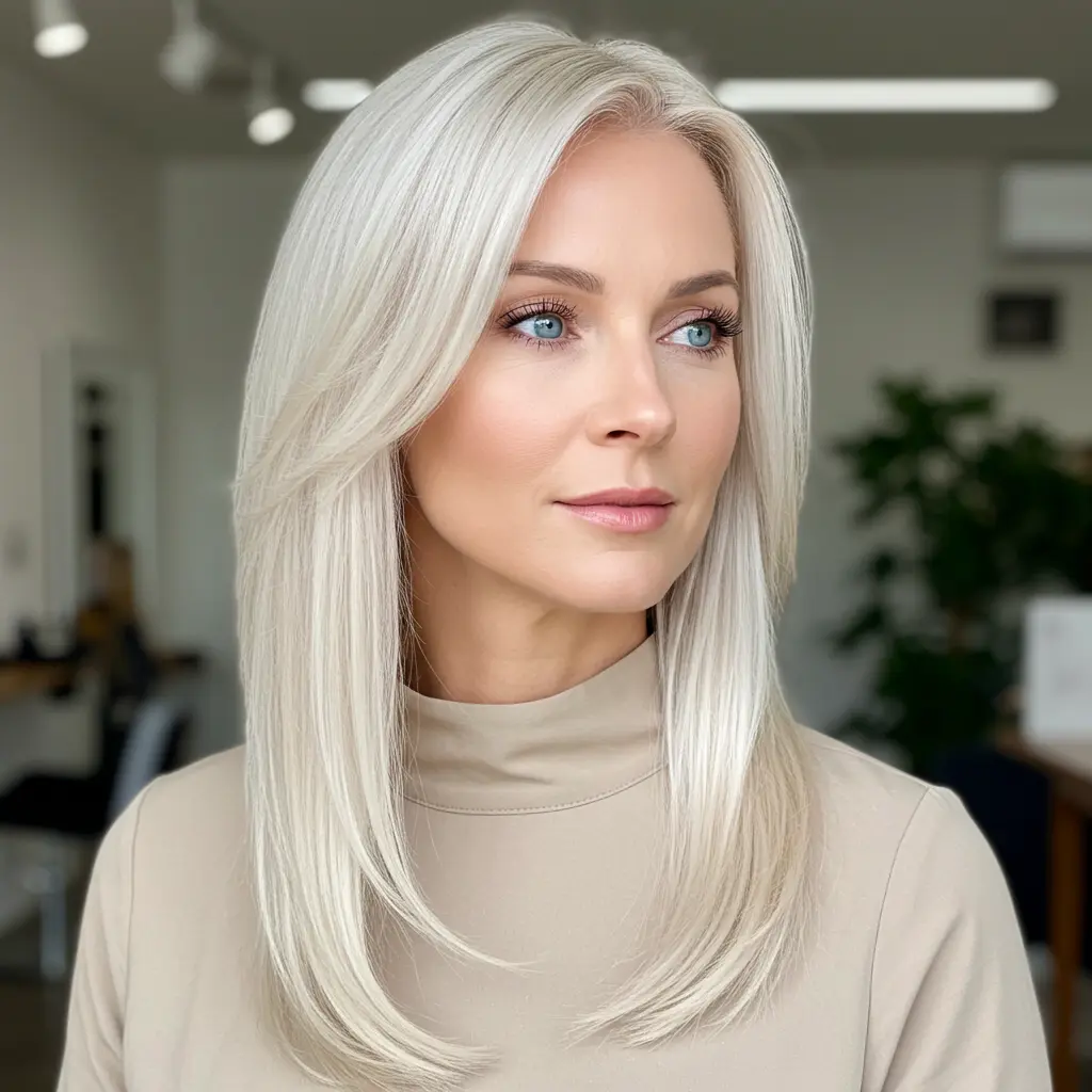 #3 Layered Platinum Blonde with Side Sweep