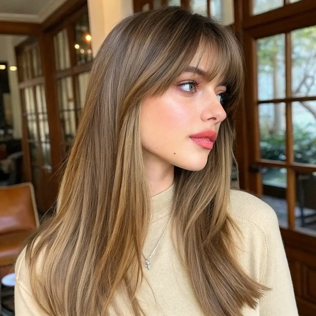 #4 Honey Brown Shine with Feathered Bangs