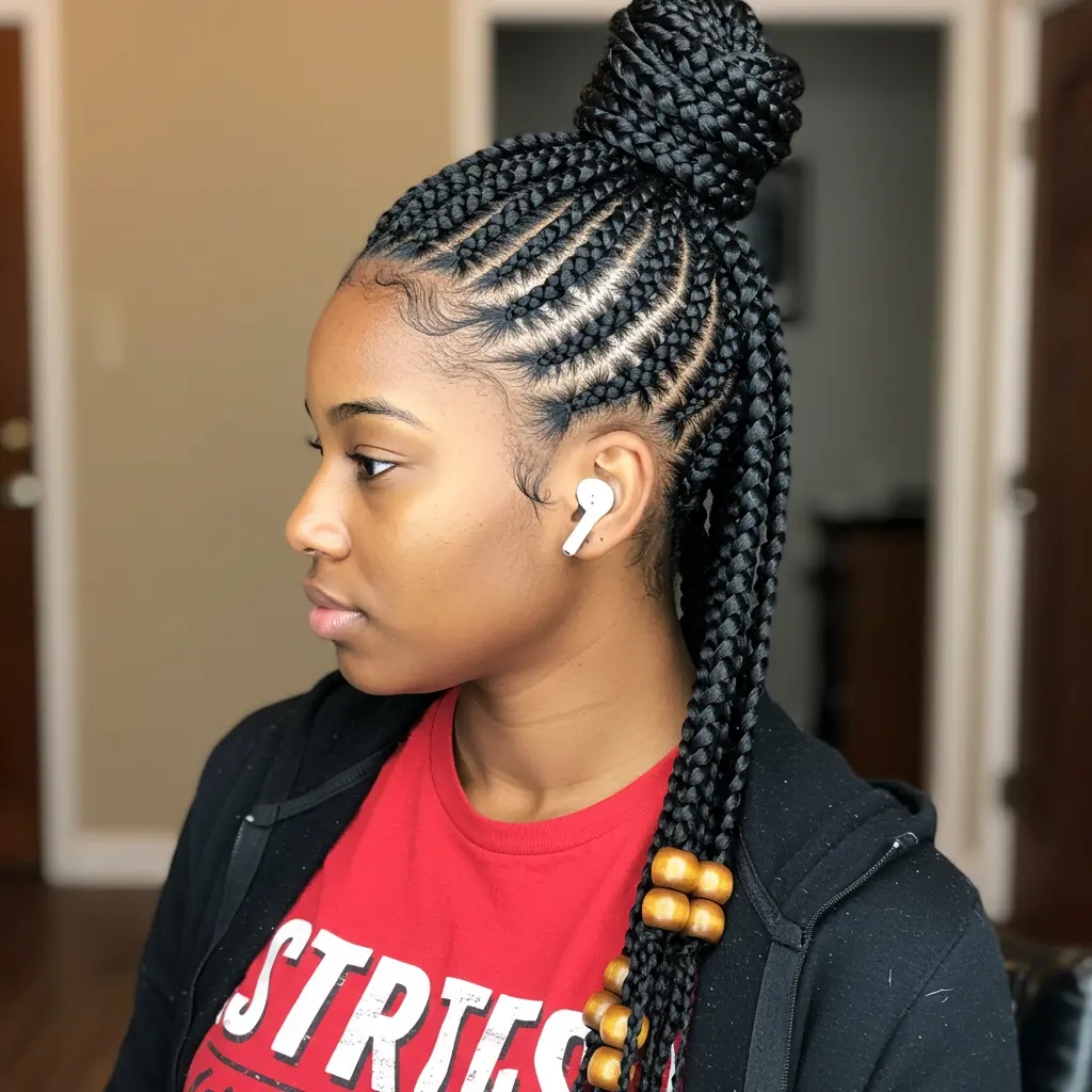 Top Knot Tribal Braids with Beaded Accent
