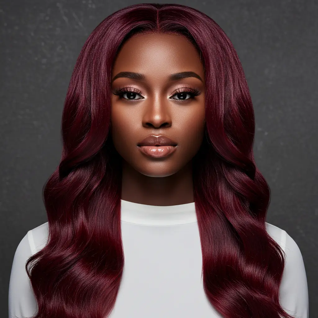 #4 Deep Burgundy Waves with Middle Part