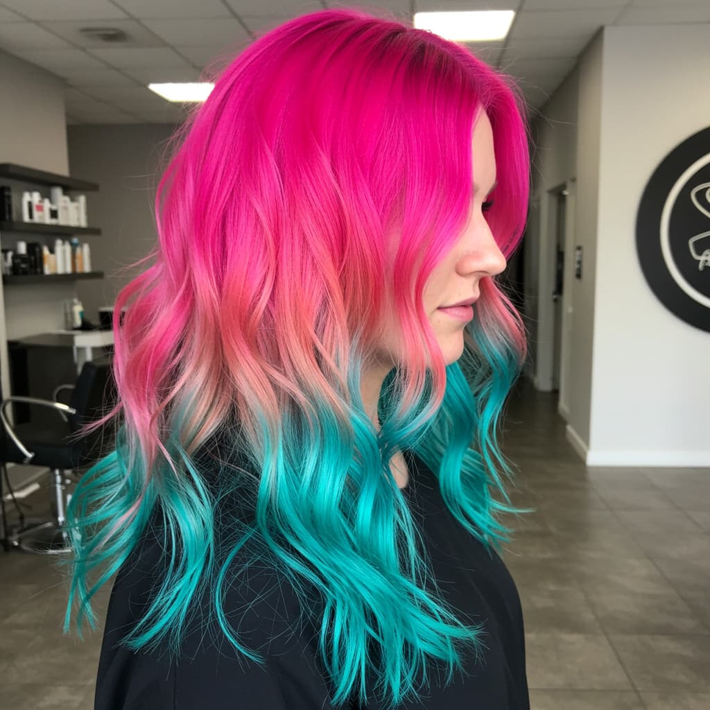 #4 Pink to Peach to Teal Long Ombre