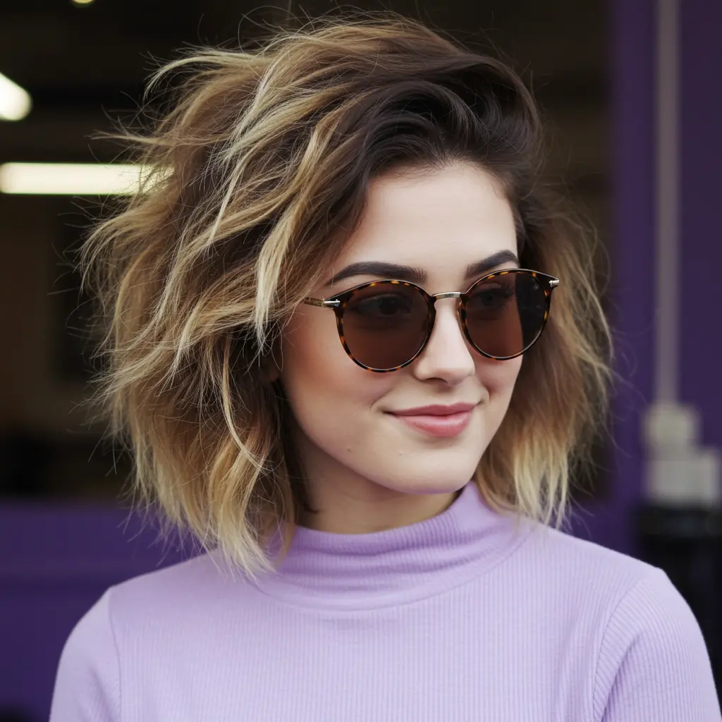 #6 Mid-Length Brunette Shag with Blonde Tips