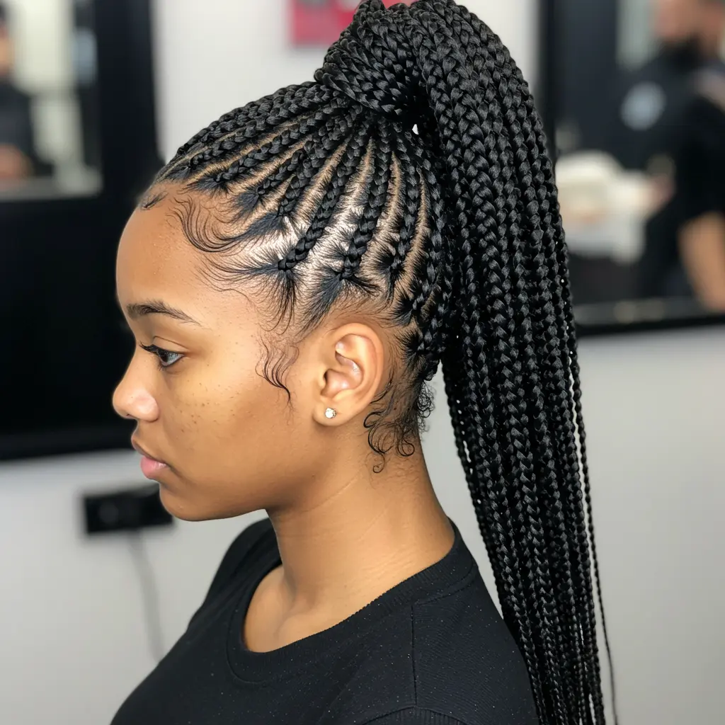 Sleek Ponytail with Jumbo Feed-In Braids