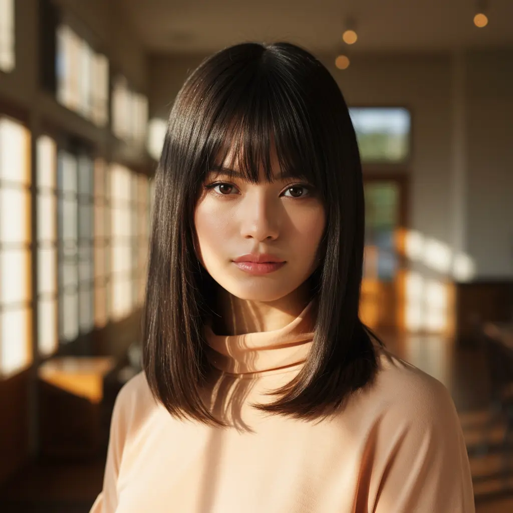 #7 Full Front Bangs With Straight Medium Cut