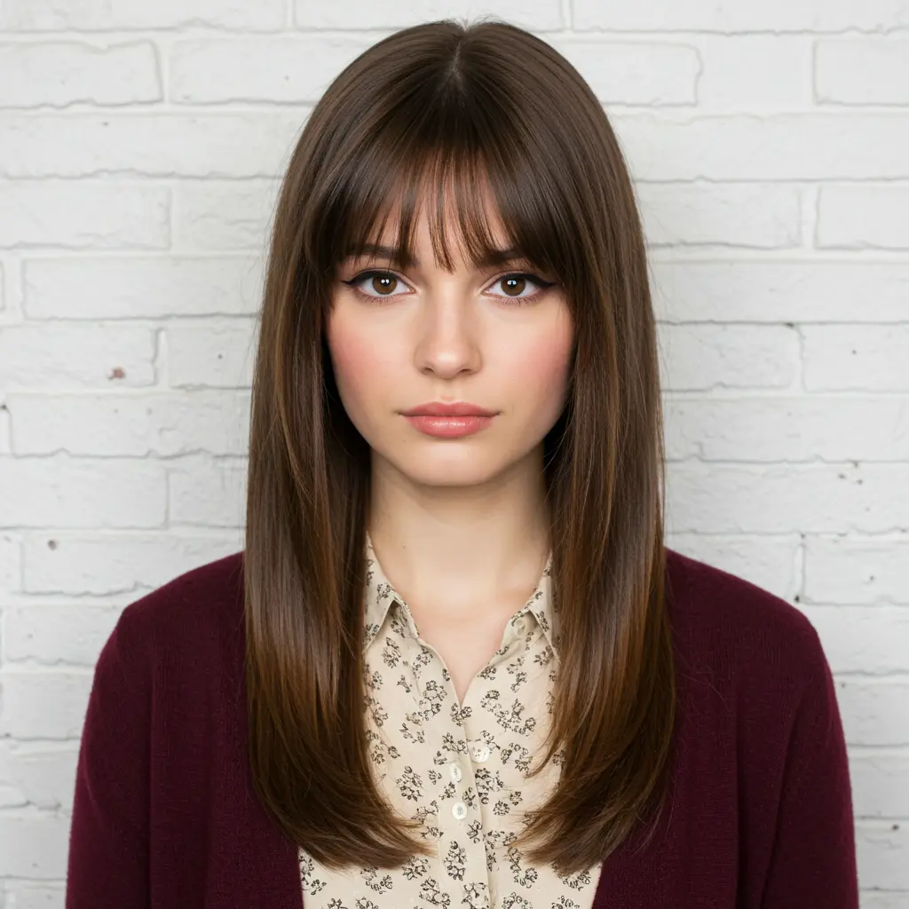 #7 Soft Mocha Layers and Face-Framing Bangs