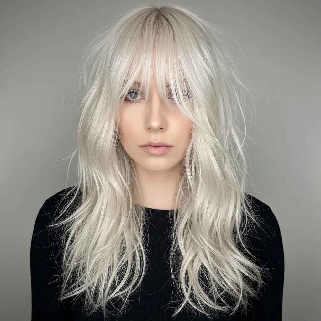 #8 Platinum Waves in a Luxe Wolf Cut