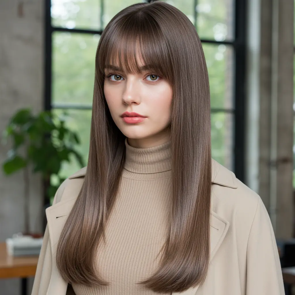 #8 Ash Brown Sleek Flow with Split Fringe