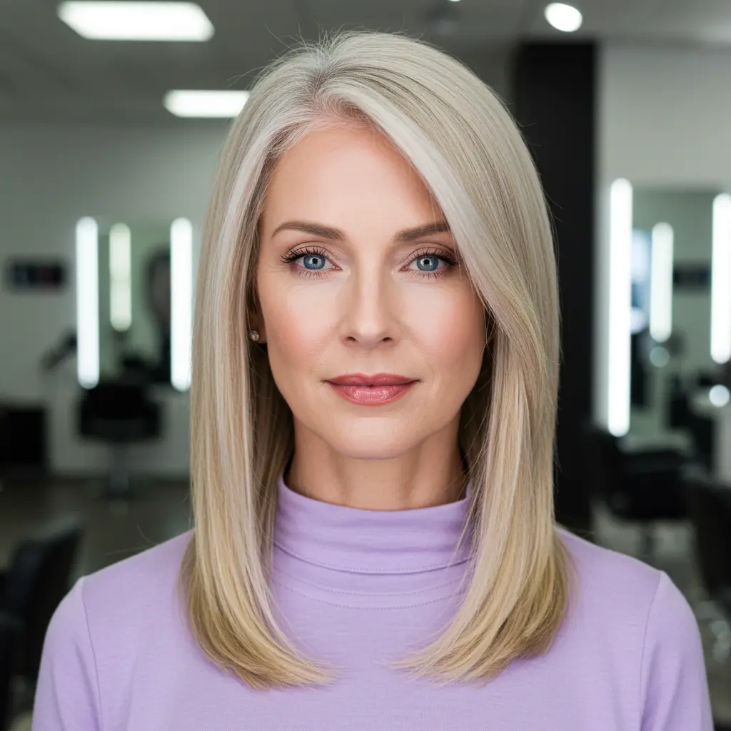 #9 Straight Long Bob With Face Framing Highlights
