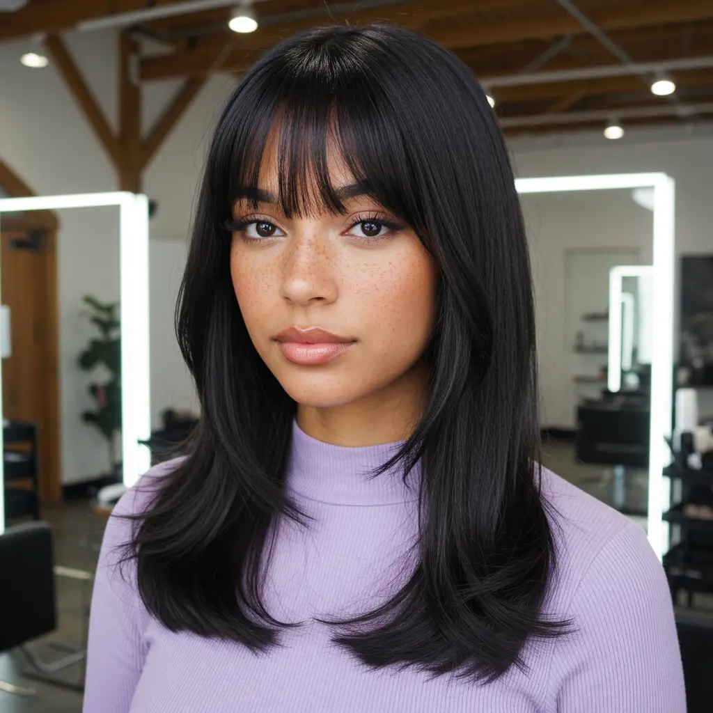 #9 Silky Long Hair with Sleek Curtain Bangs