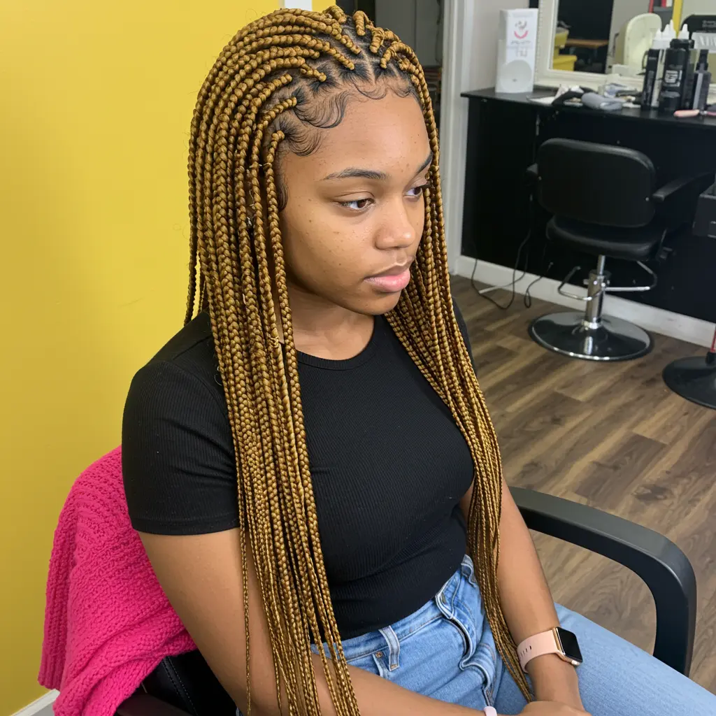 Golden Waist-Length Knotless Braids