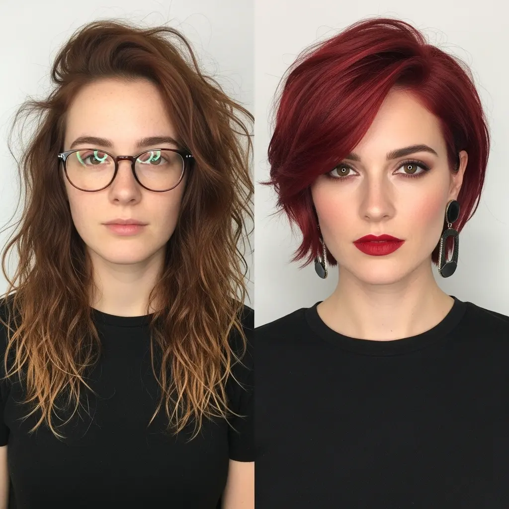 #1 Textured Cherry Red Short Bob with Soft Layers