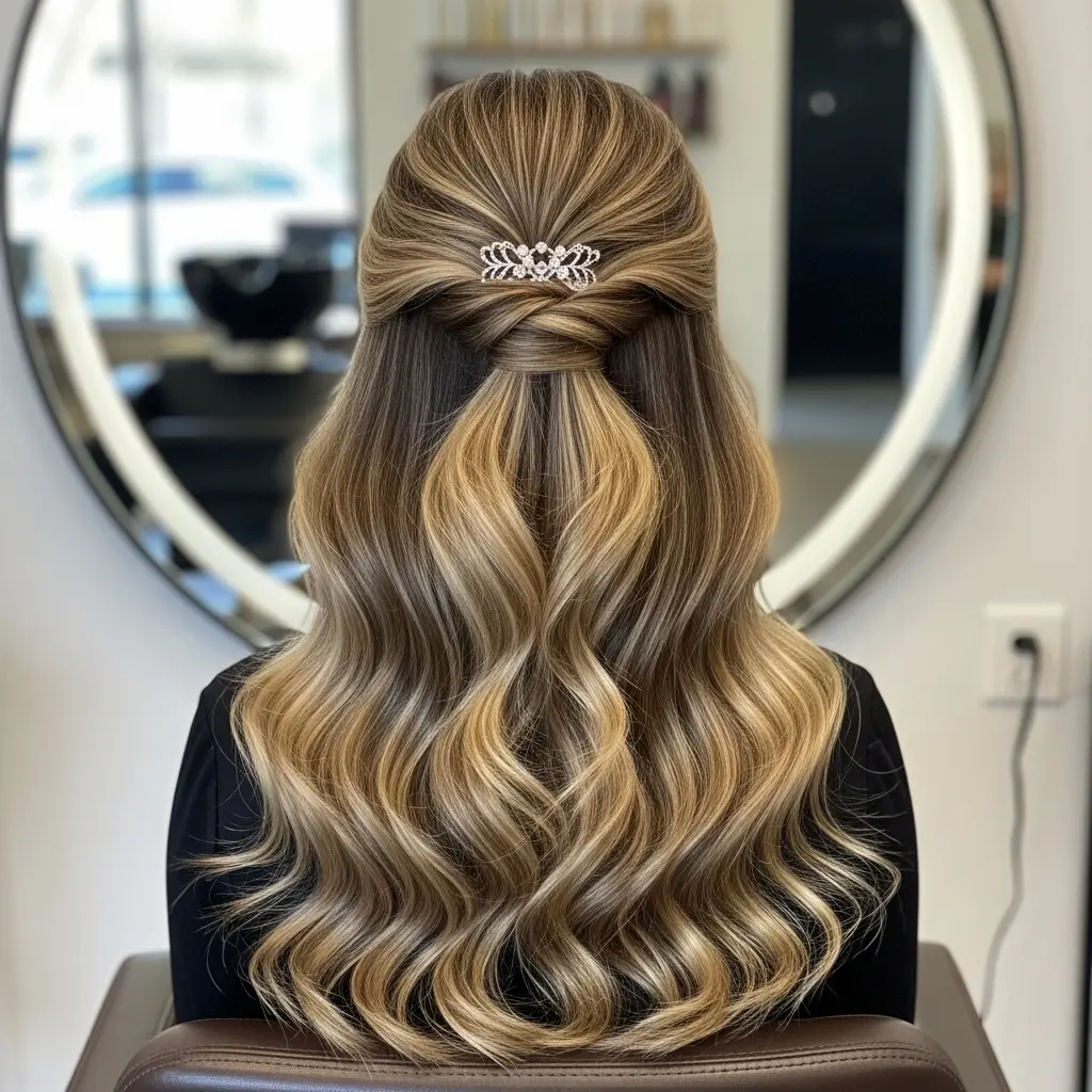 #1 Stylish Half-Up Twisted Waves for Long Hair