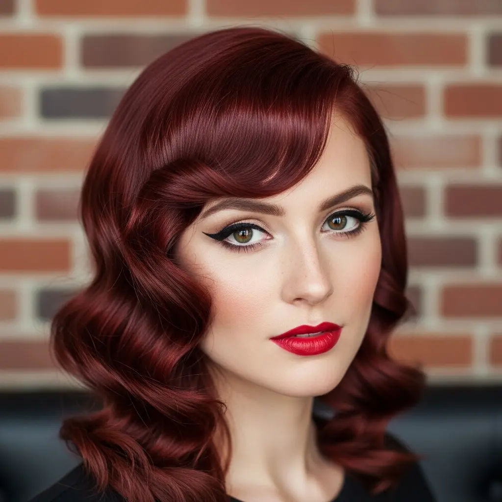 #13 Elegant Cherry Waves with Side-Swept Bangs