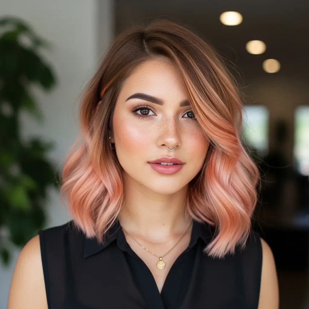 #13 Peach Ombre with a Deep Side Part