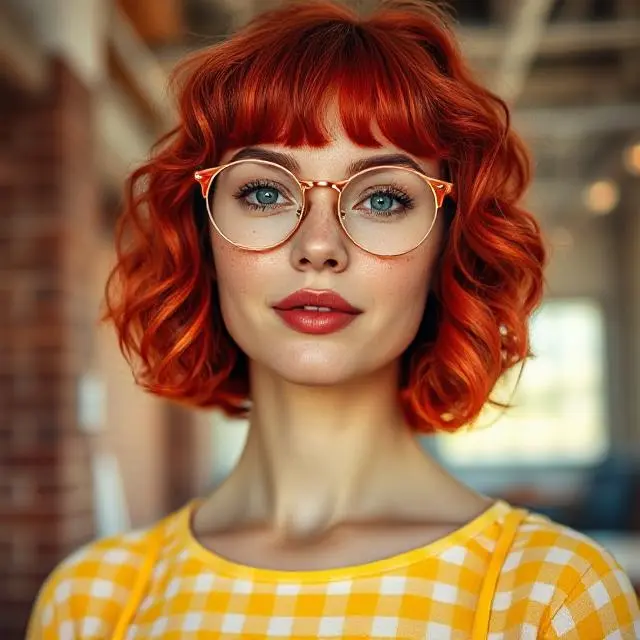 #3 Textured Cherry Curly Bob with Soft Bangs
