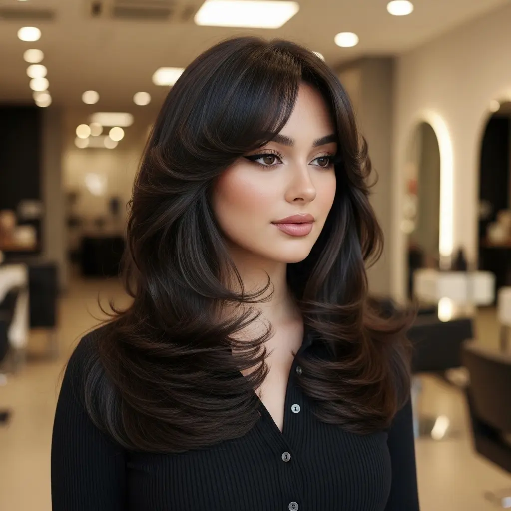 #1 Elegant Layered Long Hair with Side Part