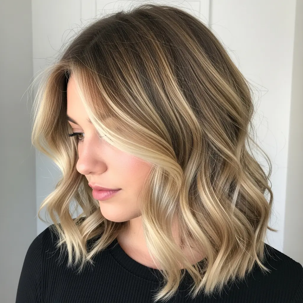 #1 Stylish Medium Length Wavy Hair with Highlights