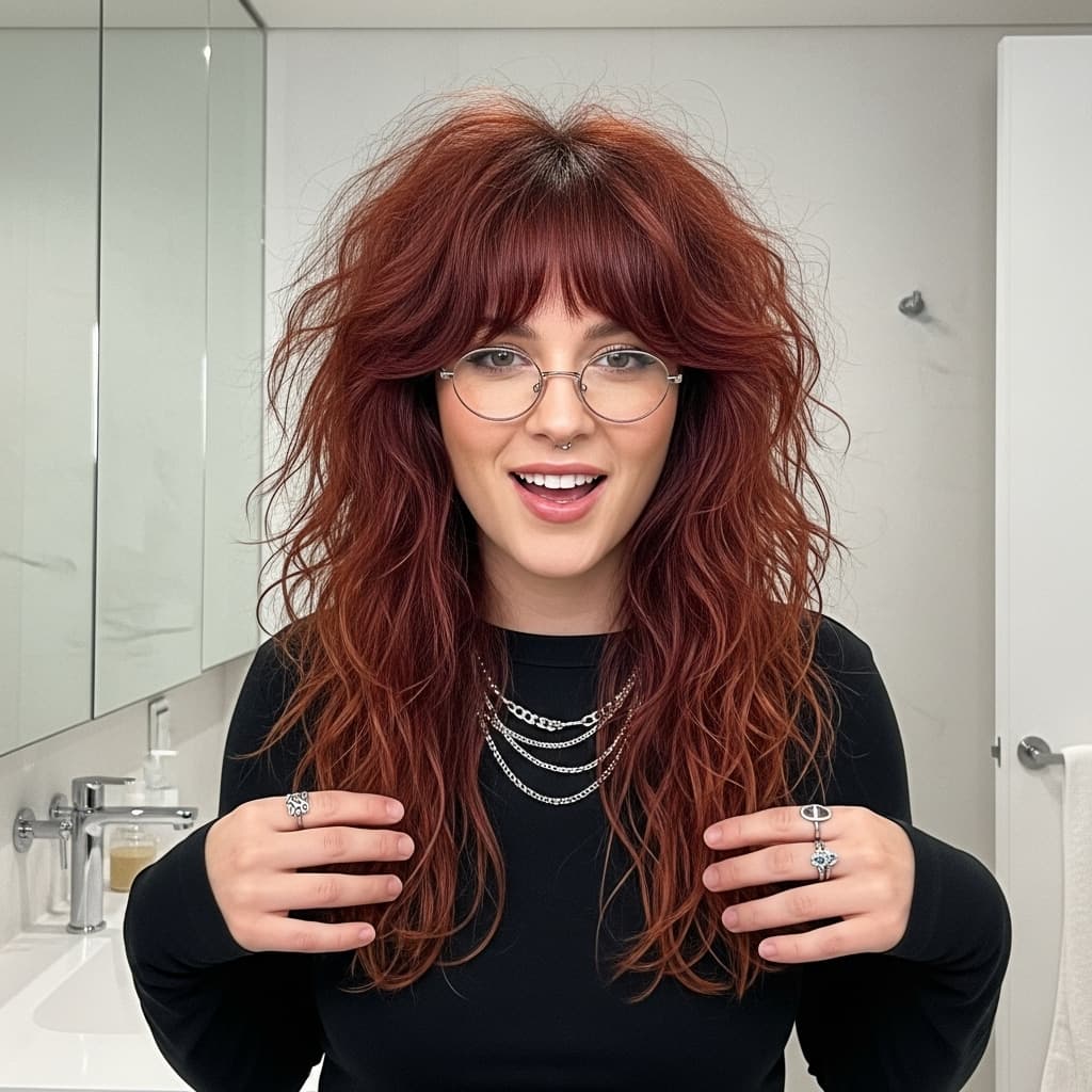 #1 Long Shaggy Layers with Face Framing Bangs