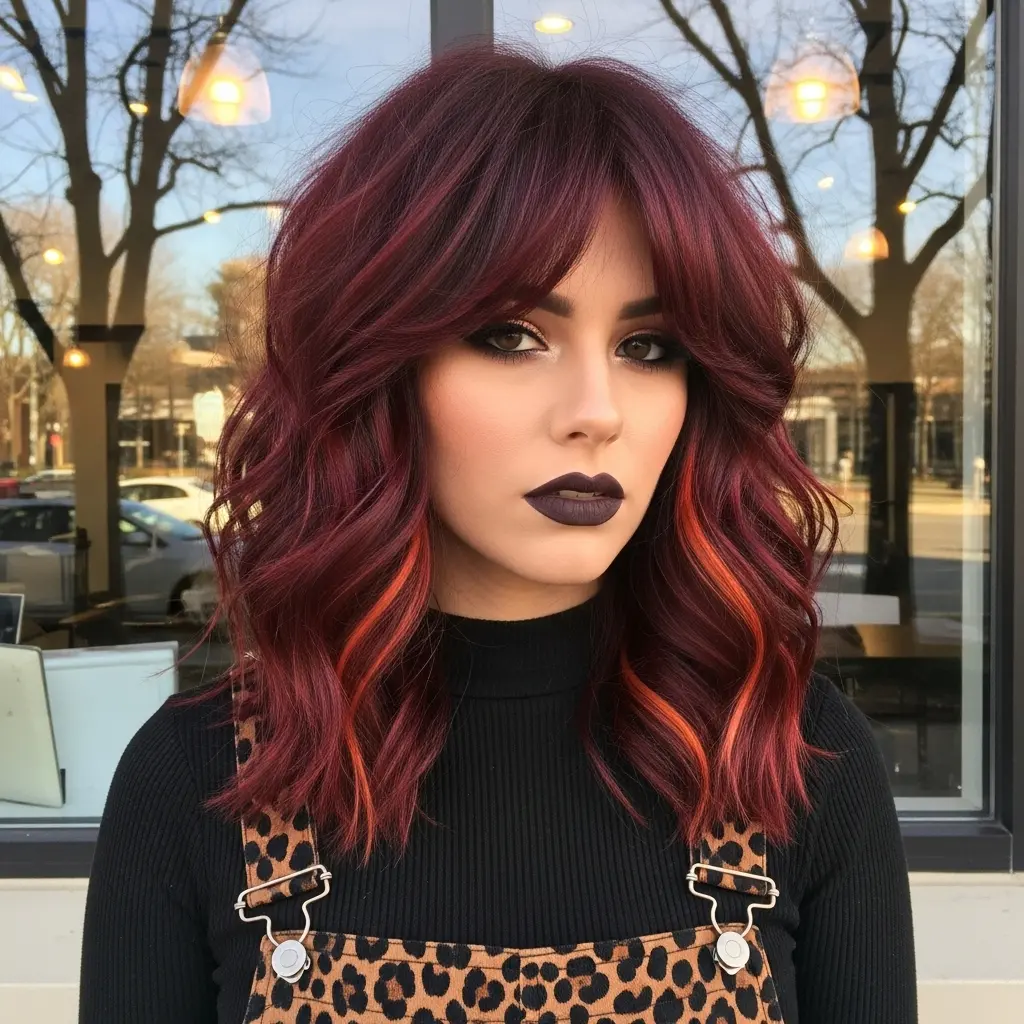 #16 Dark Red Mid-Length Chop with Peek-a-Boo Curtain Bangs
