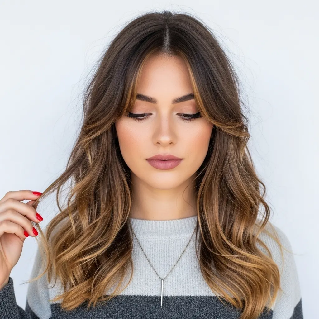 #16 Soft Bangs on Wavy Brunette Hair