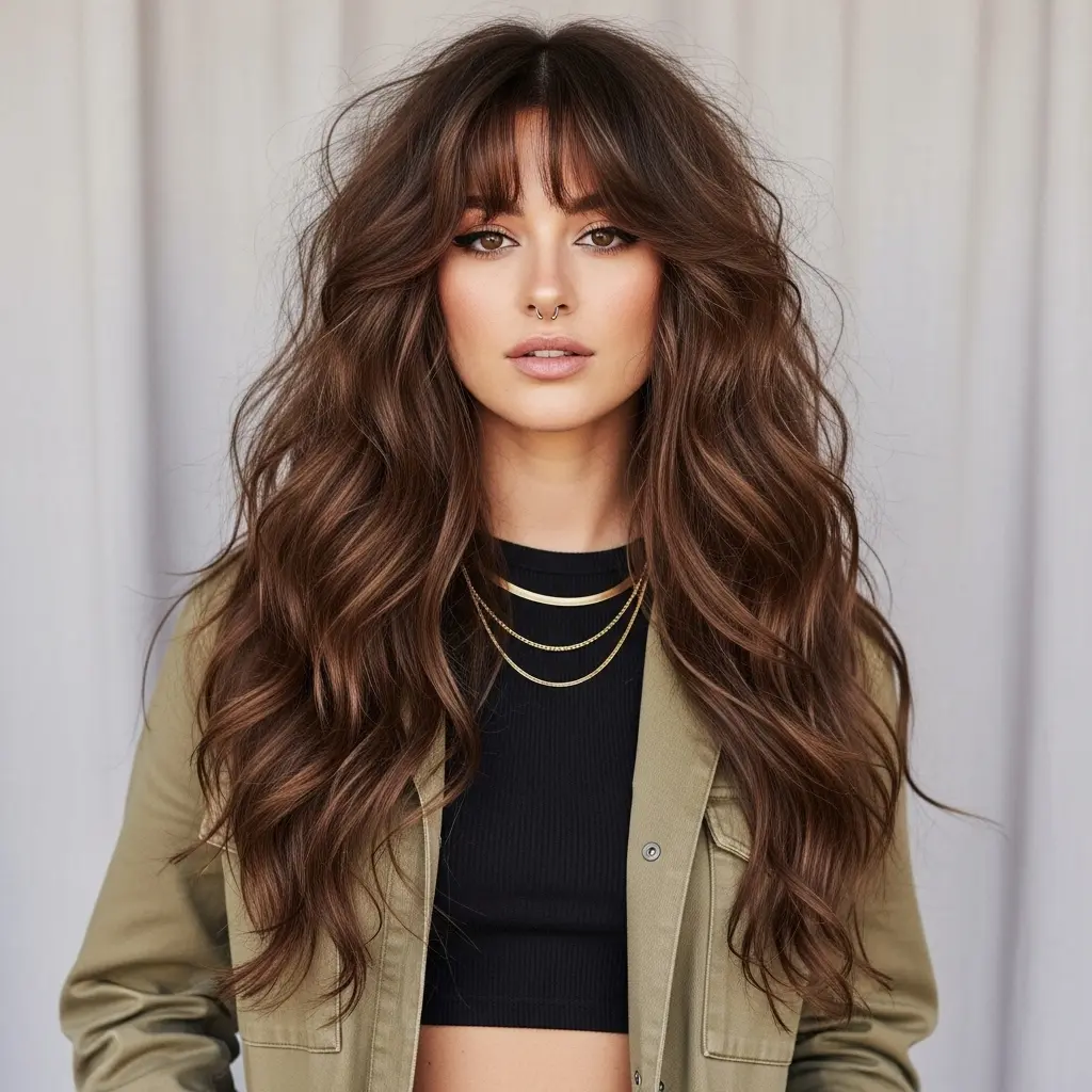 #17 Long Textured Hair with Middle-Parted Bangs