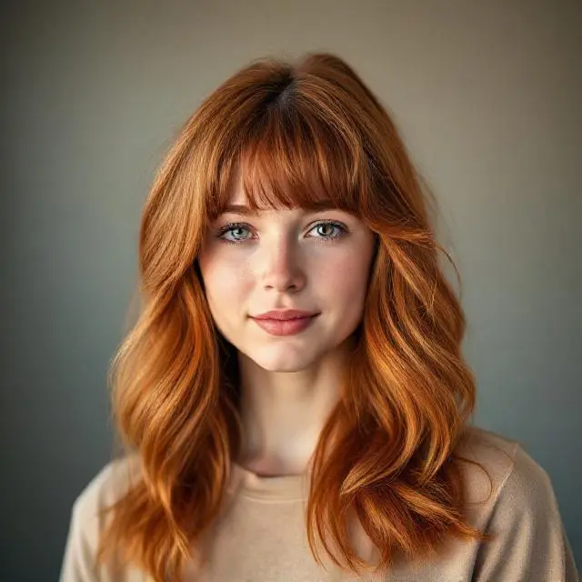 #3 Copper Shag with Heavy Bangs for Thick Hair