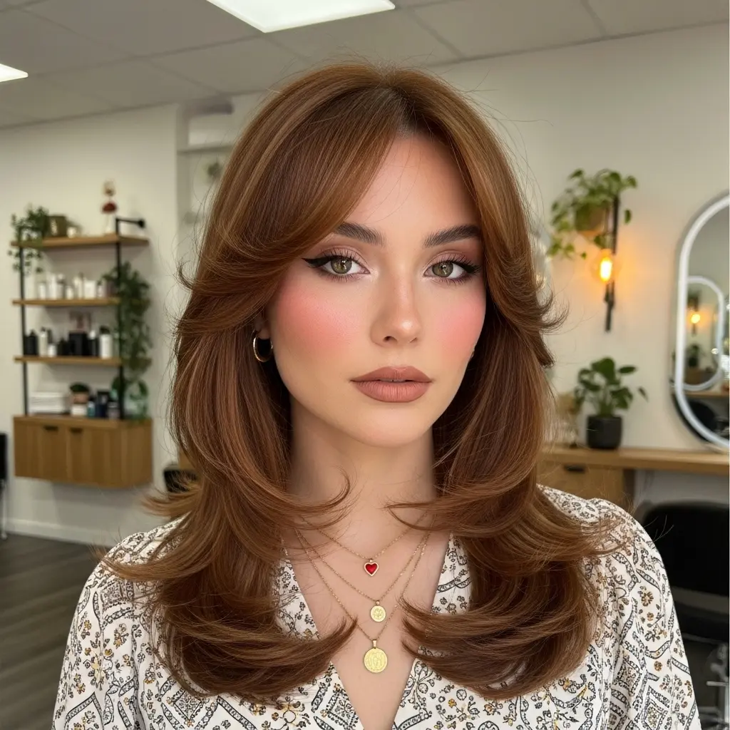 #4 Bold Fringe with Feathered Layers for Thick Hair