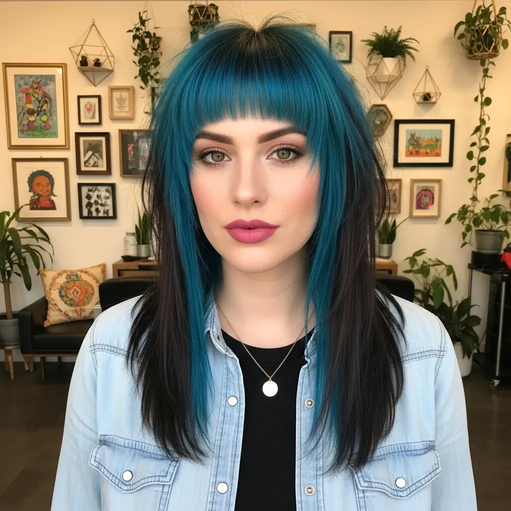 #3 Teal Blue Fringe on a Mullet