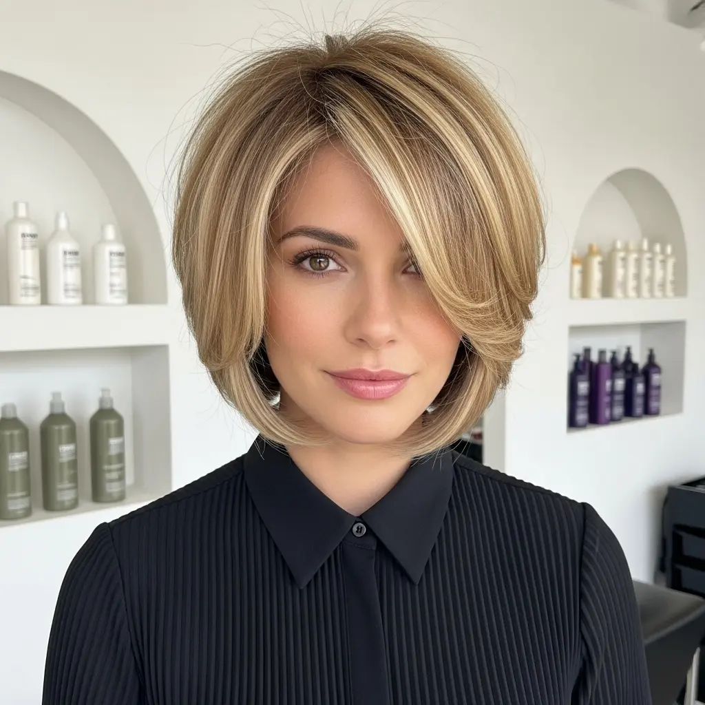 #4 Stylish Bob with Feathered Side Fringe