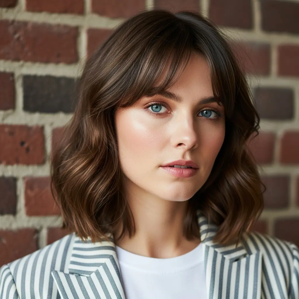 #5 Medium Brunette with French Curtain Bangs