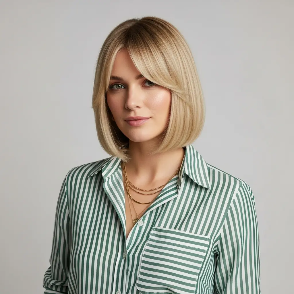 #6 Light Blonde Jaw-Length Bob with Bottleneck Bangs