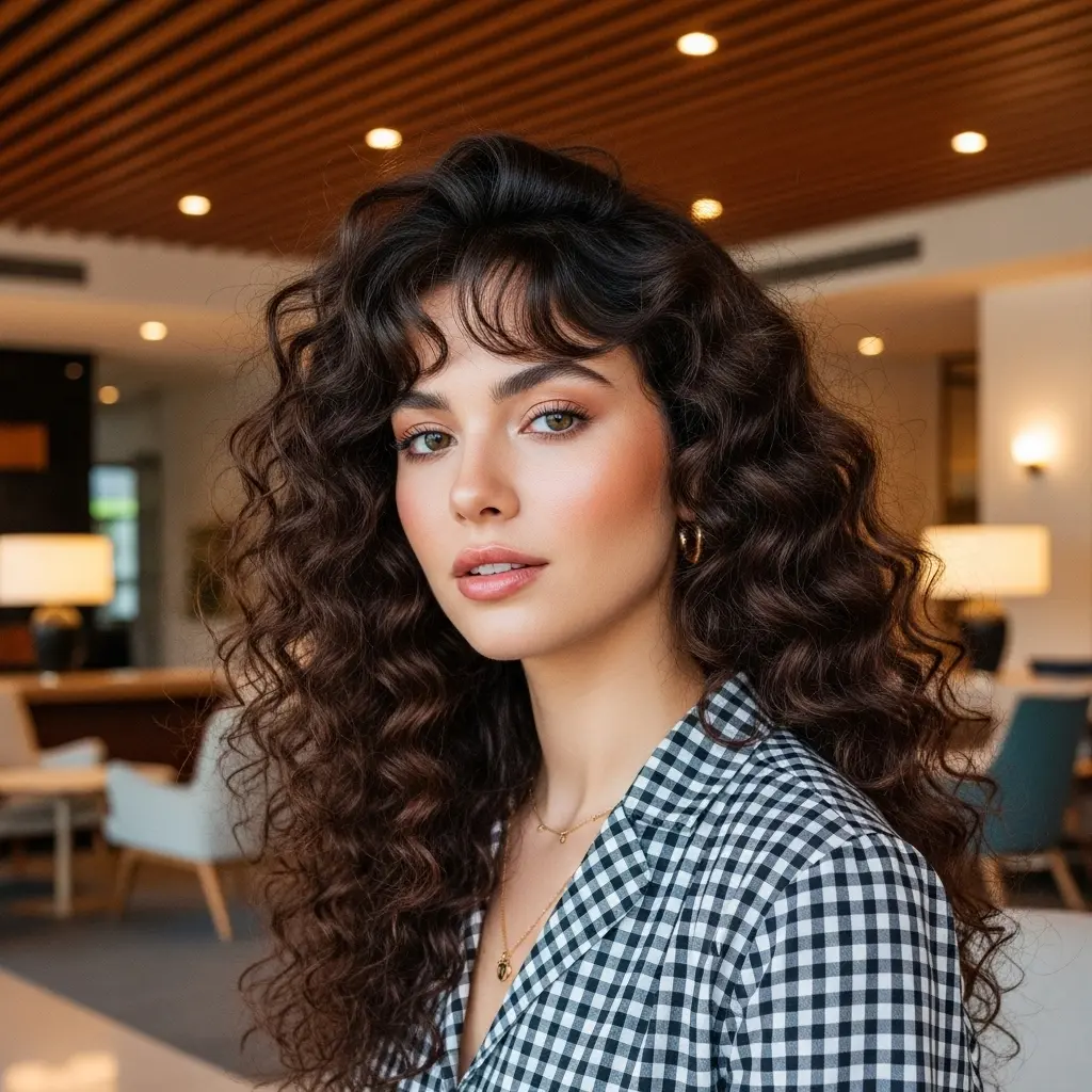 #6 Playful Long Curly Hair with Bangs