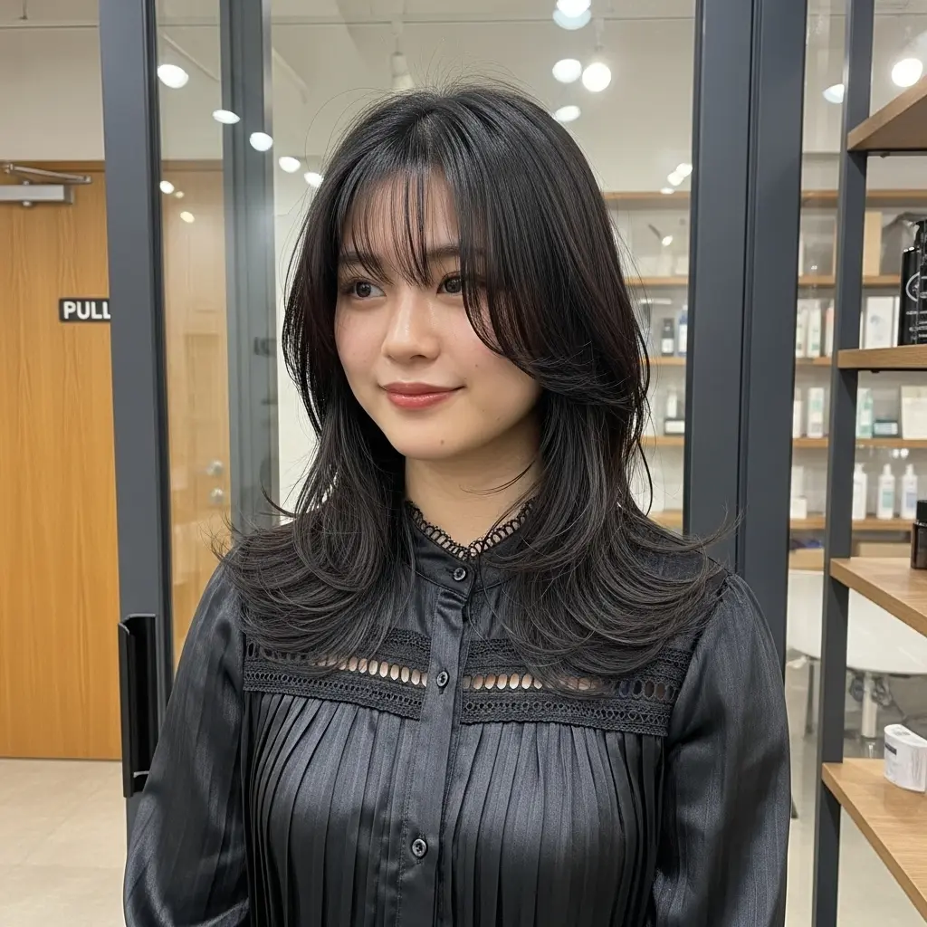 #8 Straight See-Through Bangs for Medium-Layered Hair