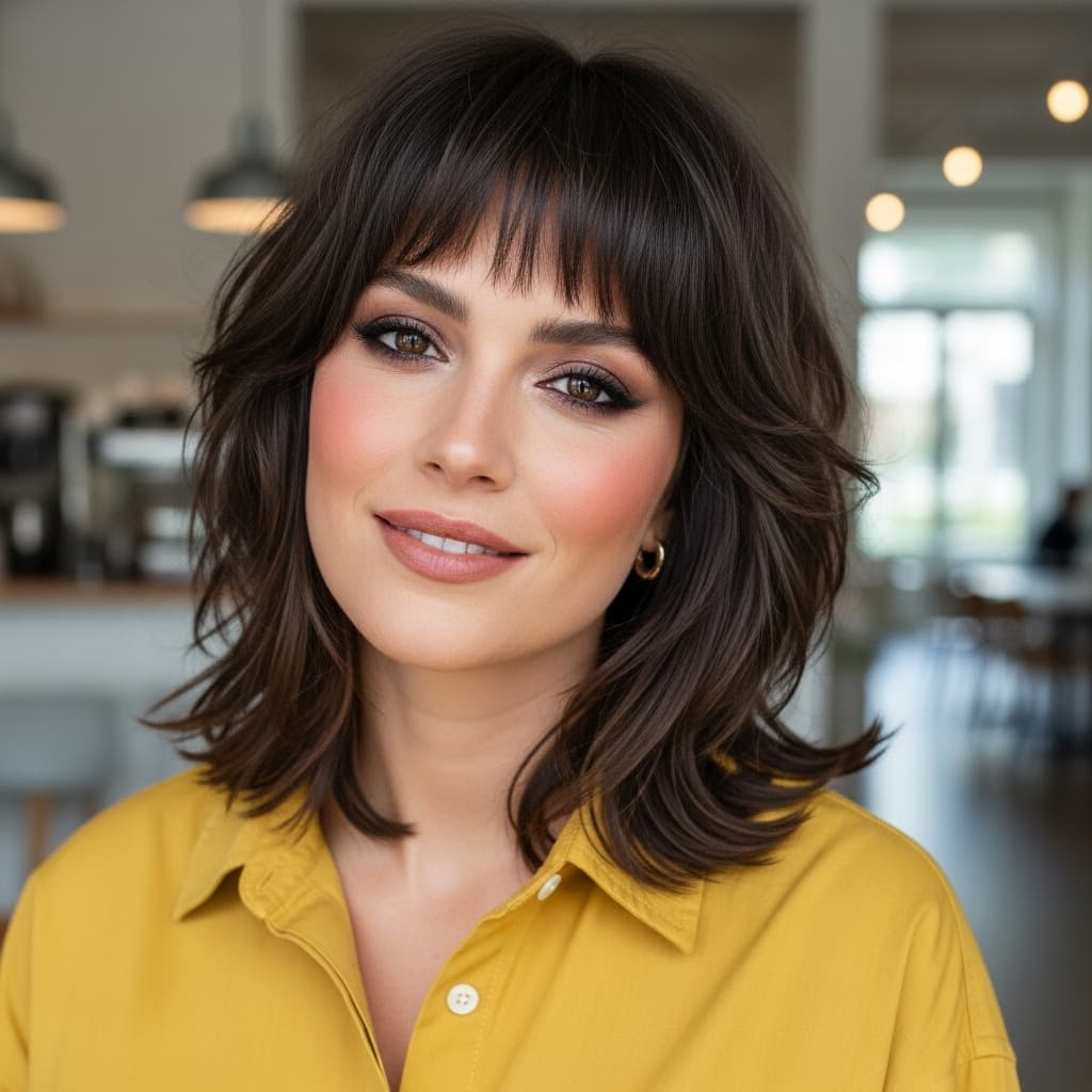 #8 Layered Low-Maintenance Shag with Bangs