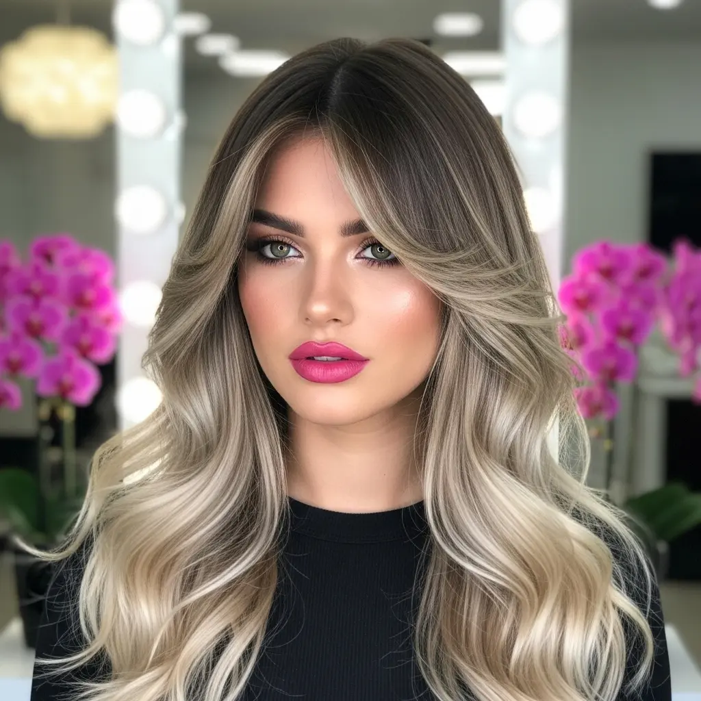 #9 Long Blonde Balayage with See-Through Fringe