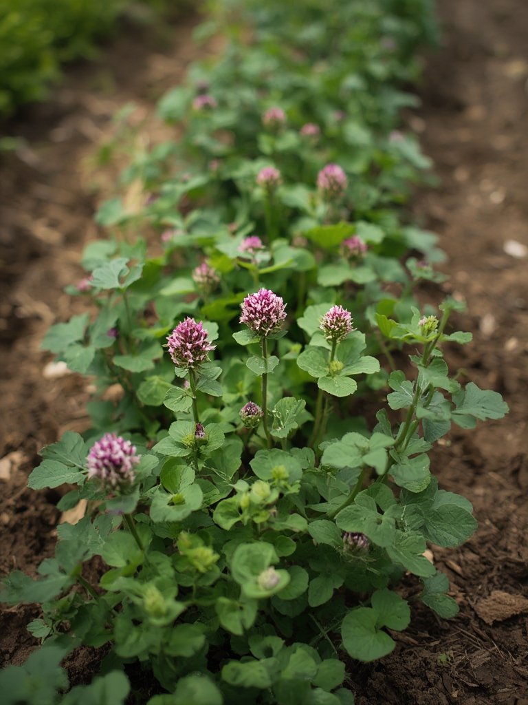 Crimson clover growing in garden beds