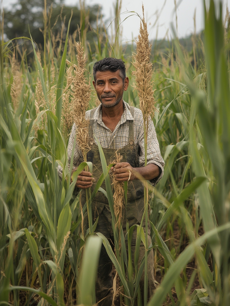Sorghum seedlings in rows