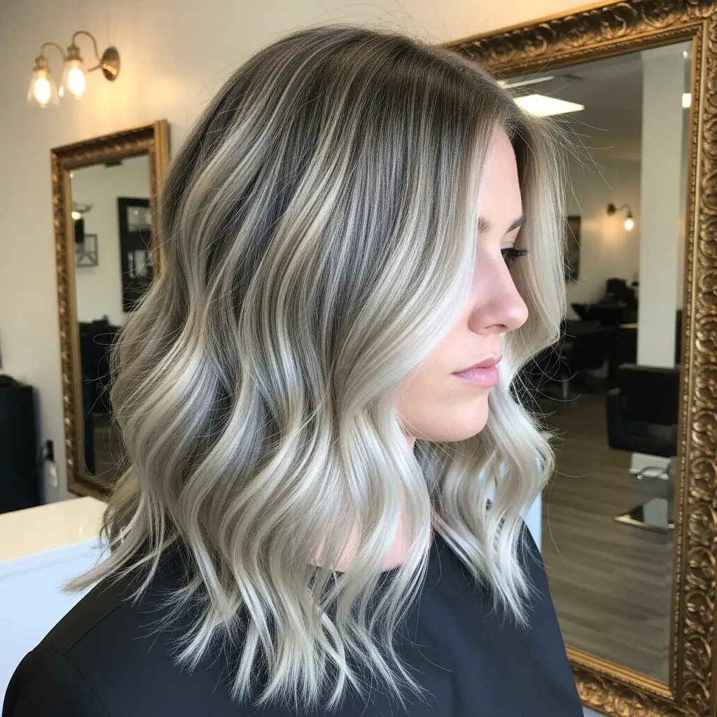 #12 Mid-Length Icy Blonde Balayage Hair