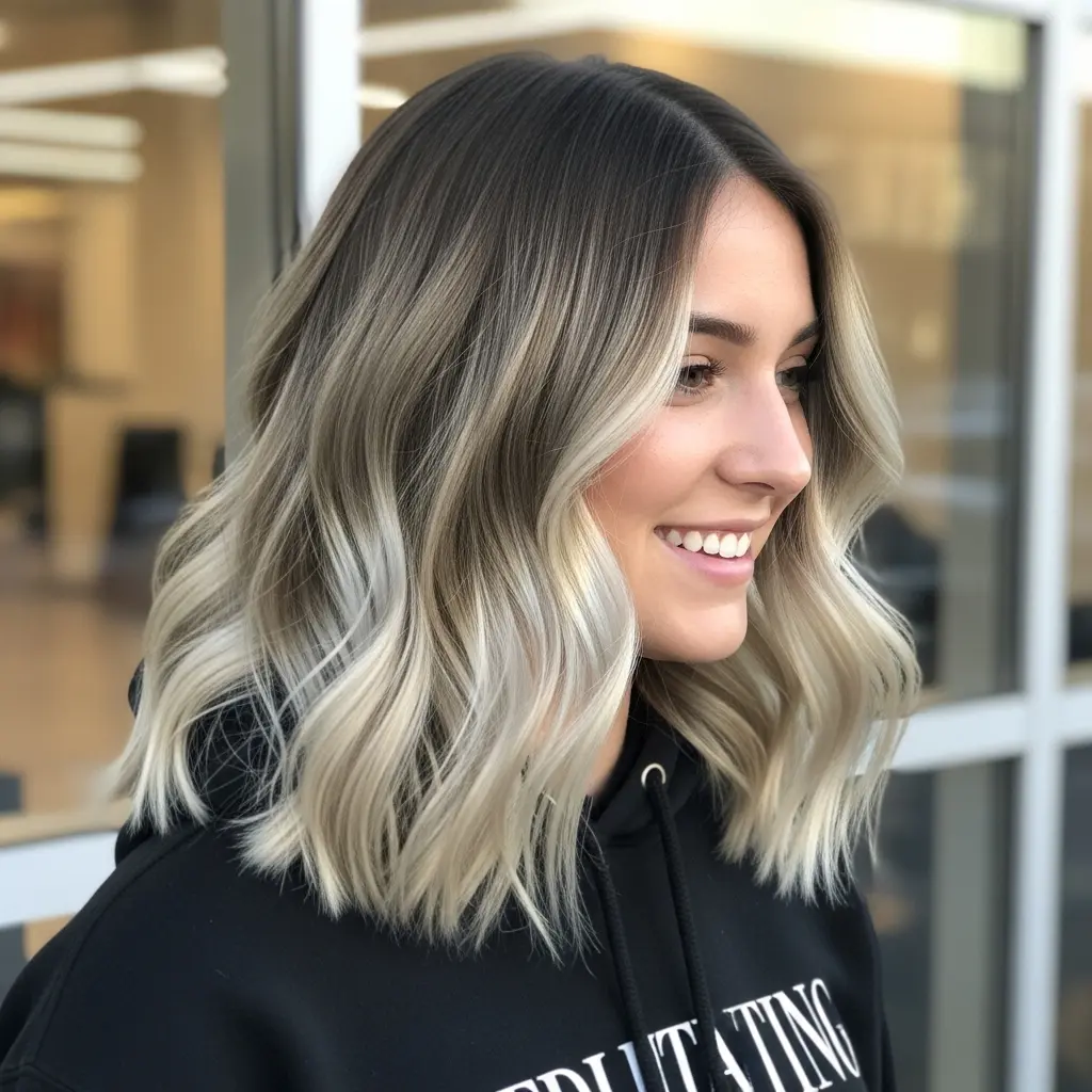 #27 Shoulder-Length Light Blonde Hair with Black Roots