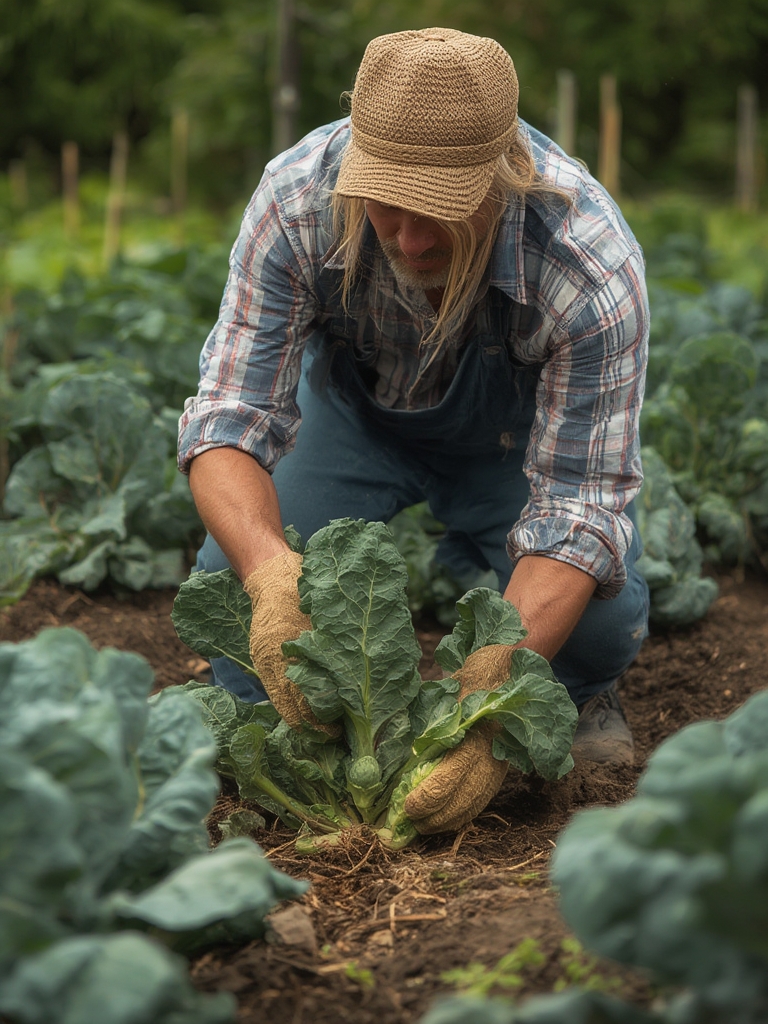 Brussels Sprouts growing on stalk