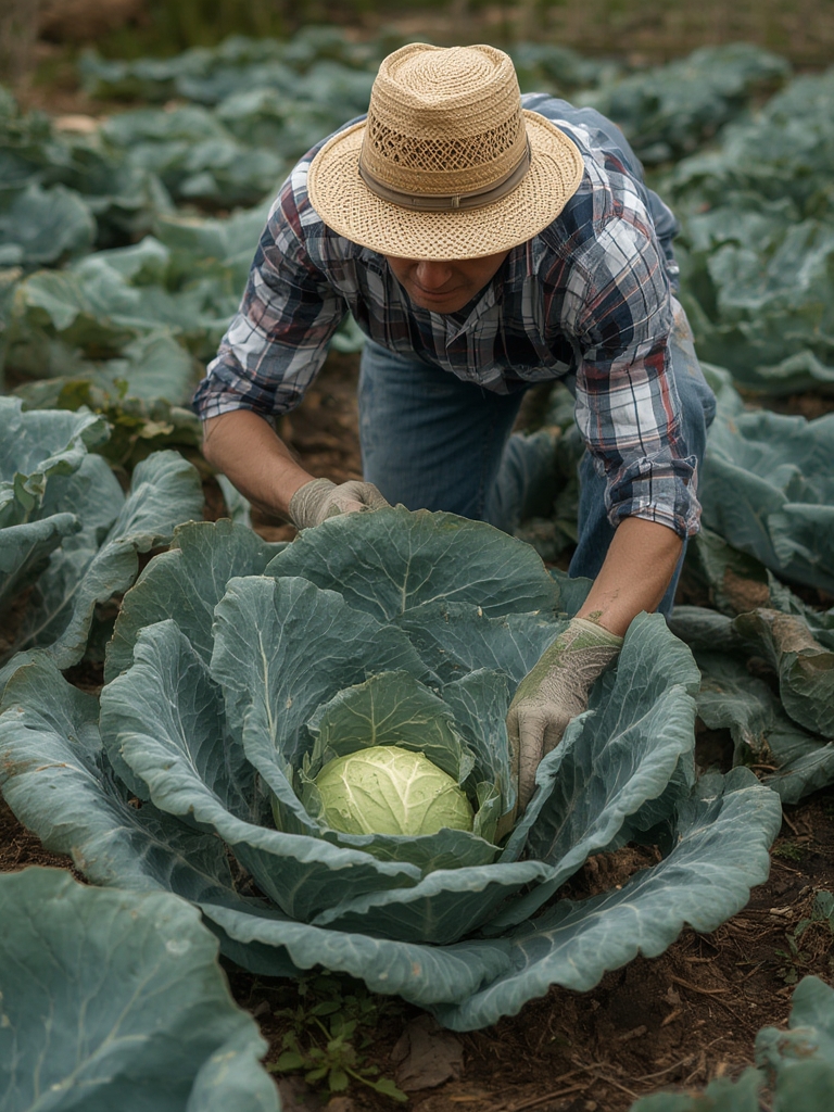 Mature cabbage growing in garden