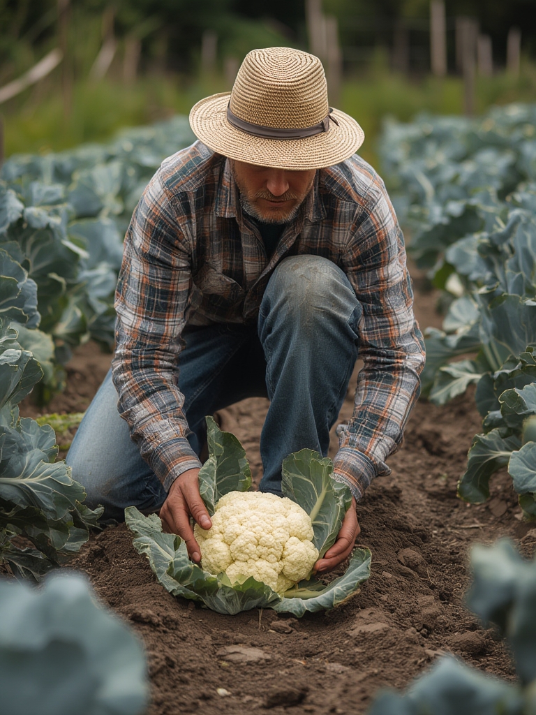 Healthy cauliflower growing in garden