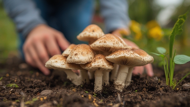 Oyster mushrooms fruiting on substrate